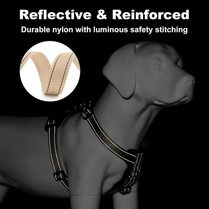Plutus Pet Adjustable No Pull Dog Harness with Leather Accents, Heavy Duty Reflective Nylon Vest for Training, Hiking, Easy Walk Harness for Small, Medium, Large Dogs (Beige, S)