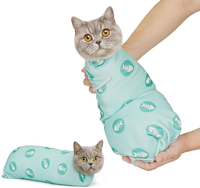 Cat Wrap for Cutting Nails, Self-Adhesive for Grooming, Anti-Scratch Cat Swaddle Wrap for Medicine, Nail Clipping, Teeth Brushing, Ear Cleaning