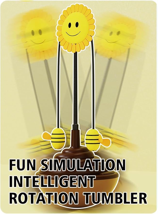 Wobble Cat Toy, an Adorable Interactive Rolling pet Toy Featuring Fun Sunflower Decorations and Feathers to Ignite Your Cat's Hunting Instincts. (Yellow)