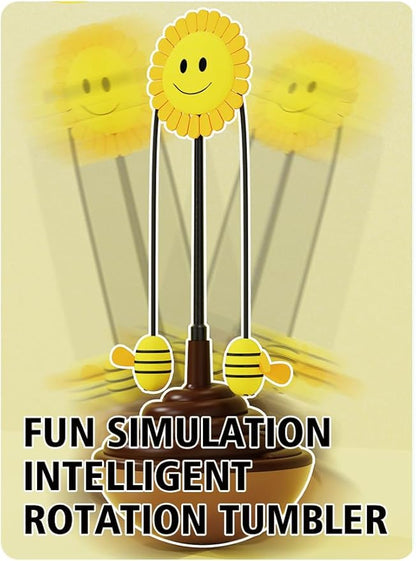 Wobble Cat Toy, an Adorable Interactive Rolling pet Toy Featuring Fun Sunflower Decorations and Feathers to Ignite Your Cat's Hunting Instincts. (Yellow)