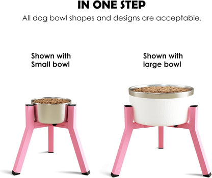 Elevated Dog Bowl Stand for Medium Large Dogs, Adjustable Width 7-10.6", 11" Tall Single Raised Dog Bowl Holder, Pink