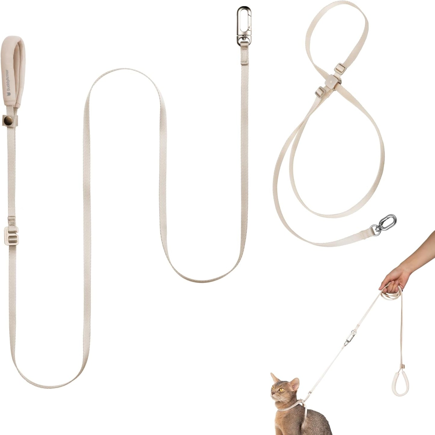 Cat Harness and Leash Set, Lightweight Escape Proof Cat Harness Leash with Padded Handle, Adjustable Cat Leash and Harness for Kitten Small Large Cats Walking Training (Linen, L)