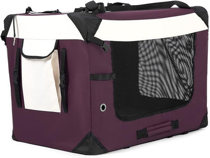 Large Cat Carrier, Collapsible Dog Travel Crate Portable Soft-Sided Pet Carrier with Super Soft Warm Plush Mat for Indoor and Outdoor 24x16x16in,Purple