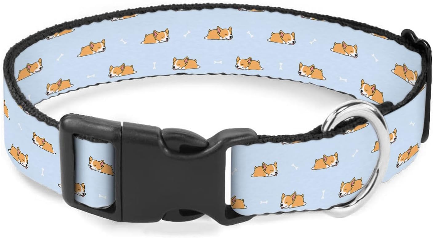 Brown Corgi Dog Bone Blue Dog Collar Pet Neck Strap for Small Medium Large Dogs Soft Adjustable Buckle