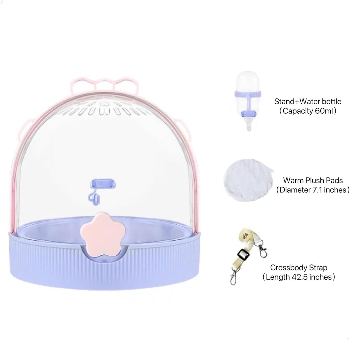 TUTU&LELE Small Animal Carrier, Travel Carry-Out Cage with Warm Plush Pads and Water Bottle can be Carried Both by Hand and Crossbody, Suitable for Dwarf Hamsters, Mice, Hamsters (Pink)
