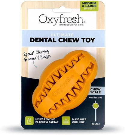 Oxyfresh Dog Dental Chew Toy - Best Durable Rubber Dog Toy for Tough Chewers – Helps Remove Plaque, Cleans Teeth & Freshens Breath Without Brushing (Large)