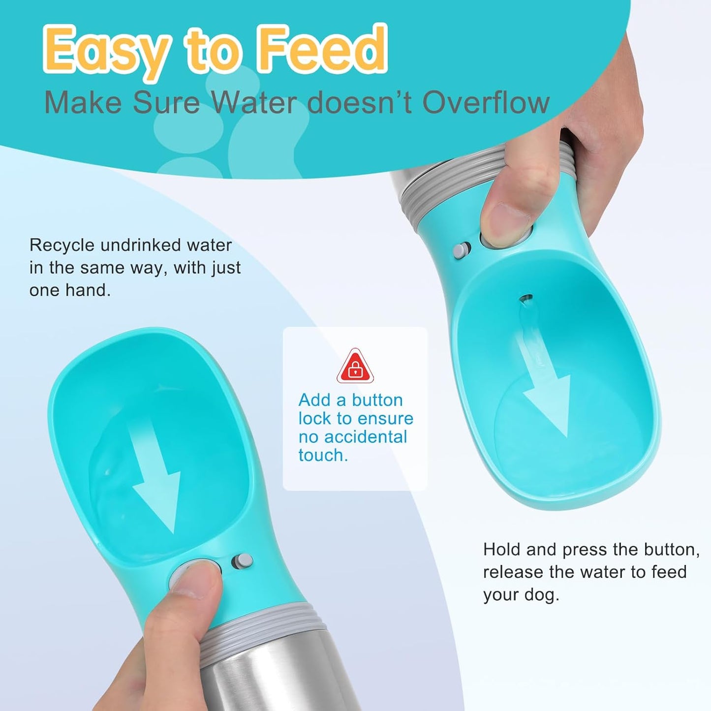 Portable Dog Water Bottle, 14 OZ, Stainless Steel Leak Proof Puppy Water Dispenser with Drinking Feeder for Pets Travel, Walking, Hiking and Outdoor Activities