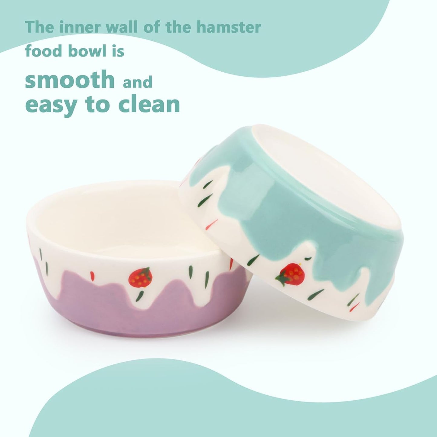 Wontee Hamster Food Bowl 2 Pack Ceramic Food Water Bowl Anti-Tipping for Dwarf Hamsters Gerbil Mice Hedgehog Guinea Pig (Blue+Purple)