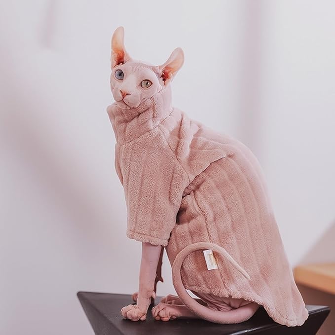 Turtleneck Sweater for Sphynx Cat Soft Coral Fleece Cat Clothes Thick Winter Warm Outfit Coat for Hairless Cats and Small Dogs Apparel with Sleeves (Pink, L (7-8.5 lbs))