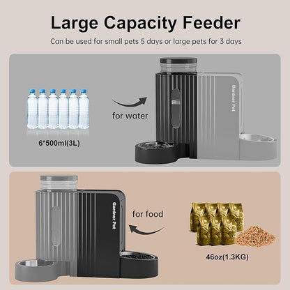 Gardner Pet Automatic Gravity Cat Food Feeder and Water Dispenser Stainless Steel Two-in-One Set Large Capacity Dispenser for Pets Dogs, Puppies, Kittens