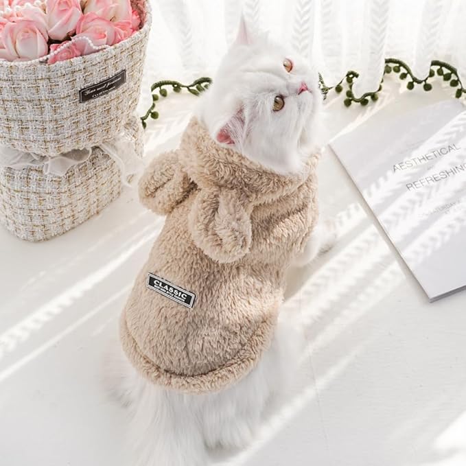 Cat Bunny Ears Costume Cute Dog Kitten Hoodies Sweater Rabbit Ears Puppy Pet Apparel (Small,Beige)