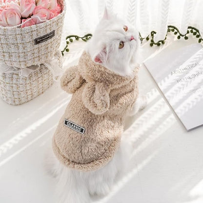 Cat Bunny Ears Costume Cute Dog Kitten Hoodies Sweater Rabbit Ears Puppy Pet Apparel (X-Large,Beige)