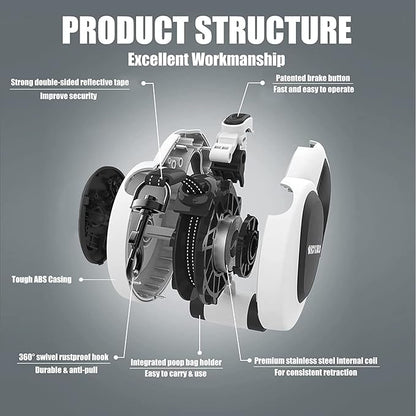 HCY&WLD Upgrade 3-in-1 Retractable Dog Leash with Integrated Dispenser & Poop Bags, 26 ft Heavy Duty Dog Leash with Anti-Slip Handle for Dogs up to 110 lbs, 360° Tangle-Free, One Button Brake & Lock