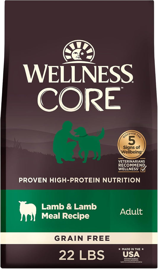 Wellness CORE Dry Dog Food, Grain Free, High Protein, Natural, Lamb Recipe, (22-Pound Bag)