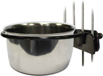 Stainless Steel Cup w/Holder - Durable Metal Mountable Food & Water Dish - Sugar Gliders, Hedgehogs, Chinchillas, Rats, Ferrets, Guinea Pigs, Rabbits, Squirrels, Birds (5 oz., Silver)