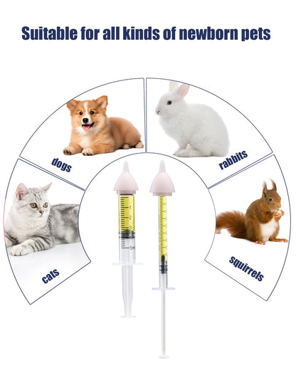 Pet Nursing Bottle, Nursing Bottle Kits, Kitten Bottle Feeding Kit, Suitable for Feeding Newborn Puppy, Kitten, Squirrel, Hamster, Bunny, 1 Milk Bottles, 6 Pet Nipple