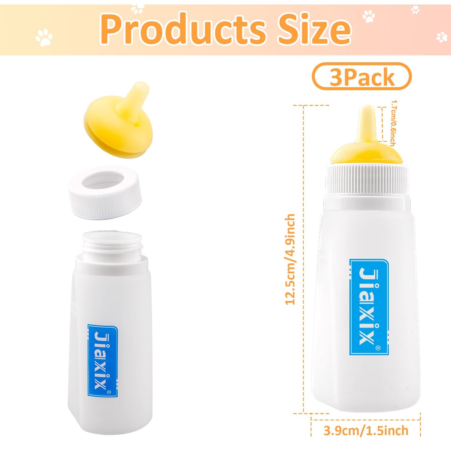 3 Pack Kitten Silicone Bottle Feeding Kit,Nipple & Feeding Kit for Kittens, Reusable Newborn Kitten Supplies, Suitable for Feeding Kitten, Puppy, Rabbit,Hamster (Yellow, Large)
