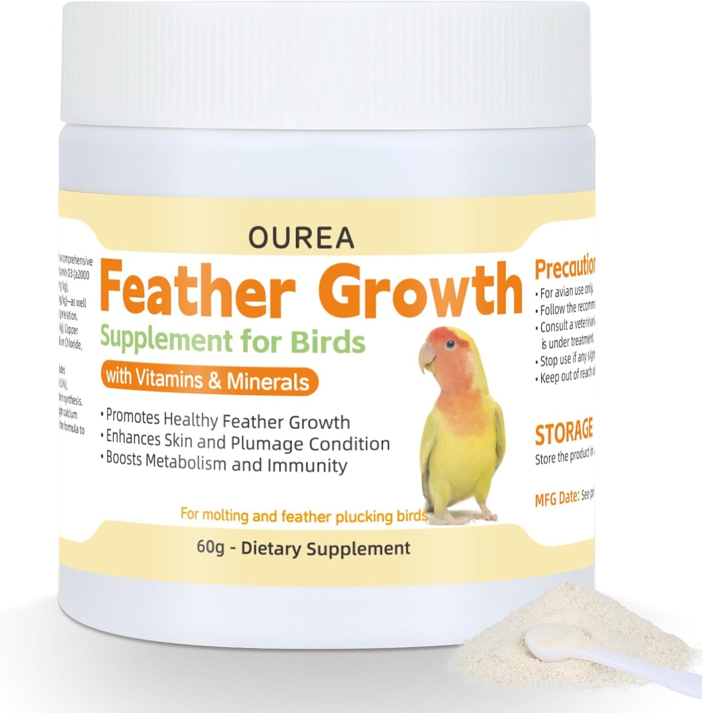Feather Growth Supplement for Birds Parrots, Multi-Vitamins & Minerals Powder with Biotin Amino Acid for Molting Plucking, Support Healthy Feather Regrowth Plumage Shine Immunity for All-Natural Bird