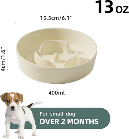 6.1inch Dog Bowl Slow Feeder Ceramic for Small Dog, Pet Slow Feeder, Stop Bloat, Preventing Choking(Single Bowl-Beige)