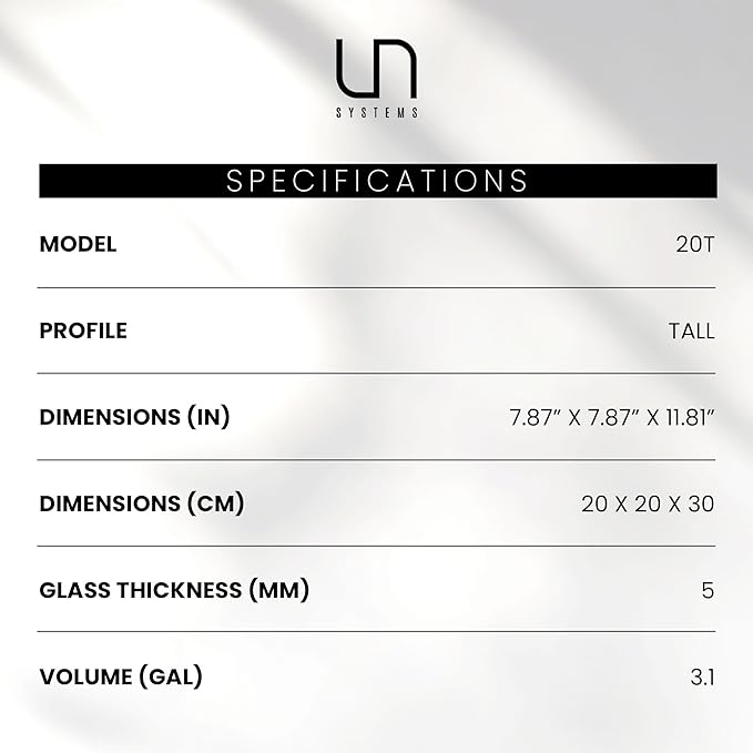 UNS Ultra Clear Rimless Tank - 3.1GAL | 12L - 7.87x7.87x11.81 | 20x20x30 CM, 5mm Glass Thickness, Leveling Mat Included - Low Iron, High Clarity Fish Tank w/ 45° Mitered Edge - [20T]