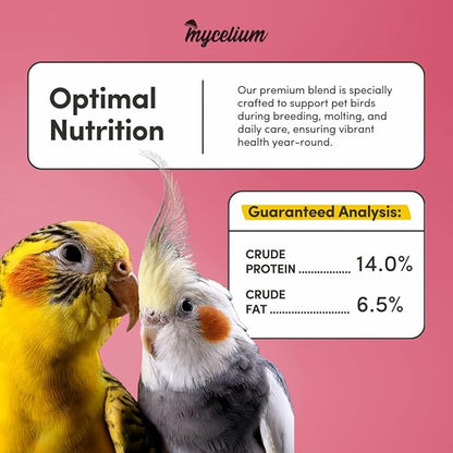 Mycelium Pet Bird Feed (5 LB Bag) | Organic Bird Food for Cockatiels, Lovebirds, Parakeets & Parrotlets | Supports Healthy Digestion & Energy | Non-GMO, Dust-Free Seed Blend | USA Made