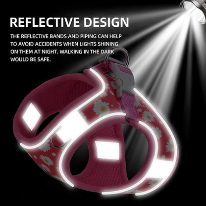 Step in Dog Harness and Leash Set, Flower Adjustable Easy Walk Puppy Harnesses, Soft Mesh Pet Vest Harness Small Size Dog Adjustable No Pull Dog Harness for Small Medium Dogs(Pink, XS)