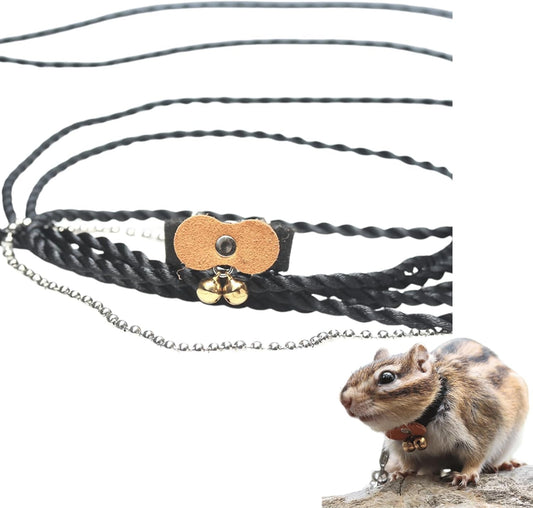 Squirrel Chipmunk Traction Rope Strap Anti-Biting Chain Rope, Small Animal Walking Collar Harness with Lead Leash for Hamster Gerbil Rat Mouse Ferret Chinchilla (Yellow)