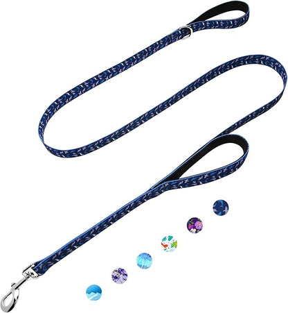 Double Handle Dog Leash 6 Foot with 2 Padded Handles, Heavy Duty Nylon Dog Leash with Traffic Control Handles,Walking Training Lead, Deep Blue Shark