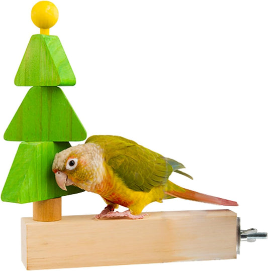Bird toys & Bird Perch, Bird Wooden Block Chewing Toy Parrot Foraging & Puzzle Toys Bird Cage Accessories for Conures Parakeets Cockatiels Lovebirds African Grey Macaws (Revolving Christmas Tree)