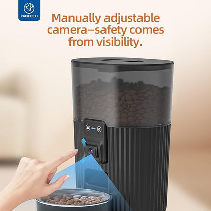 PAPIFEED Automatic Cat Feeder with Camera, ‌Adjustable Angle 2.4G WiFi Pet Feeder，3.5L/15 Cup Timed Dispenser,Timed Feeder for Remote Feeding with Stainless Steel Bowl up to 10 Meals Per Day with APP