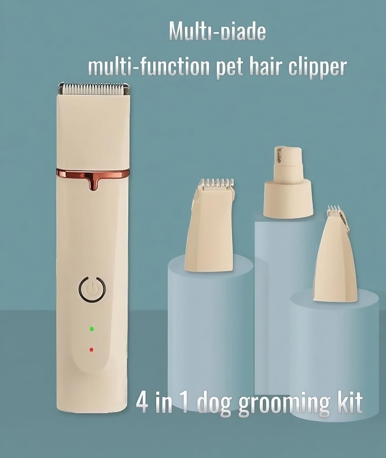 4 in1 Pet Dog Grooming Clippers Cat Nail Clipper&Paw Trimmer Dog Hair Trimmer-Low Noise Rechargeable - Cordless Quiet Pet Grooming Supplies for Dogs Hair Nail Clippers Around Eyes and Ears (Beige)