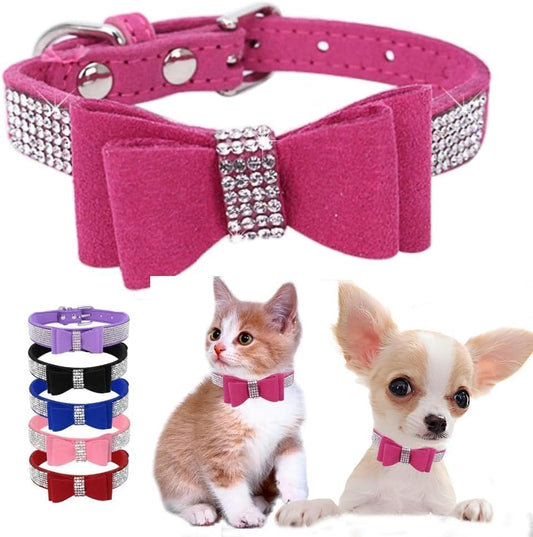 Serijoars Small Dog Collar with Rhinestone Crystal Diamond Colorful Bling Girl Puppy Cat Collars (M, Hot Pink1)