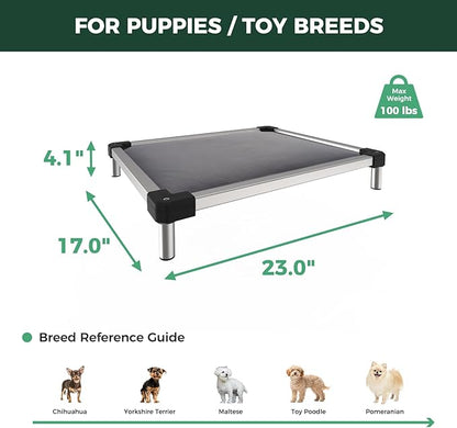 FXW TitanNest Chew-Proof Elevated Dog Bed, Raised Cot for Indoor/Outdoor/Camping Use, Durable & Washable Padded Pet Bed for Toy Dogs, 23.0" L x 17.0" W x 4.5" H, Gray