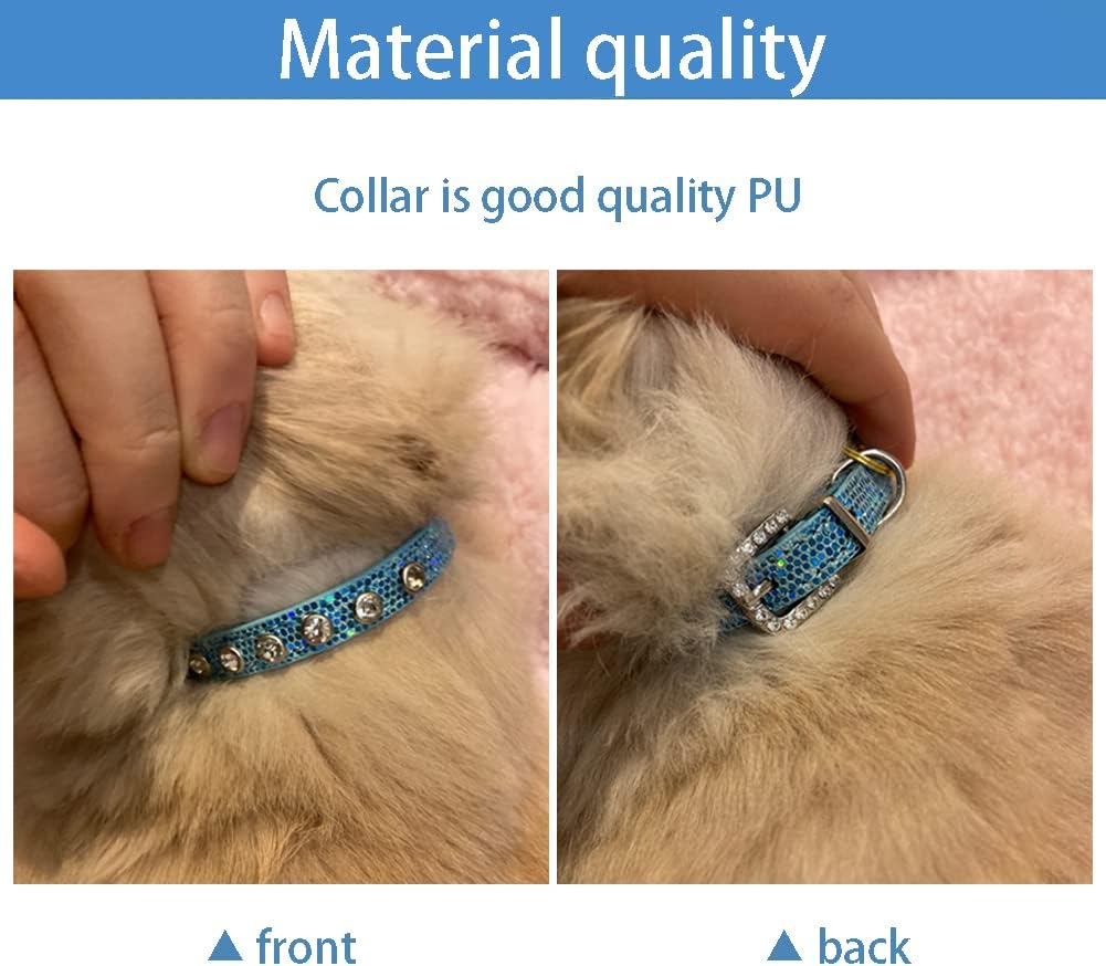 Cat Collar Rhinestone Bling Cute Cat Collars Accessories for Pet Collars Adjustable Ideal for Girl Cats Male Cats(Blue)