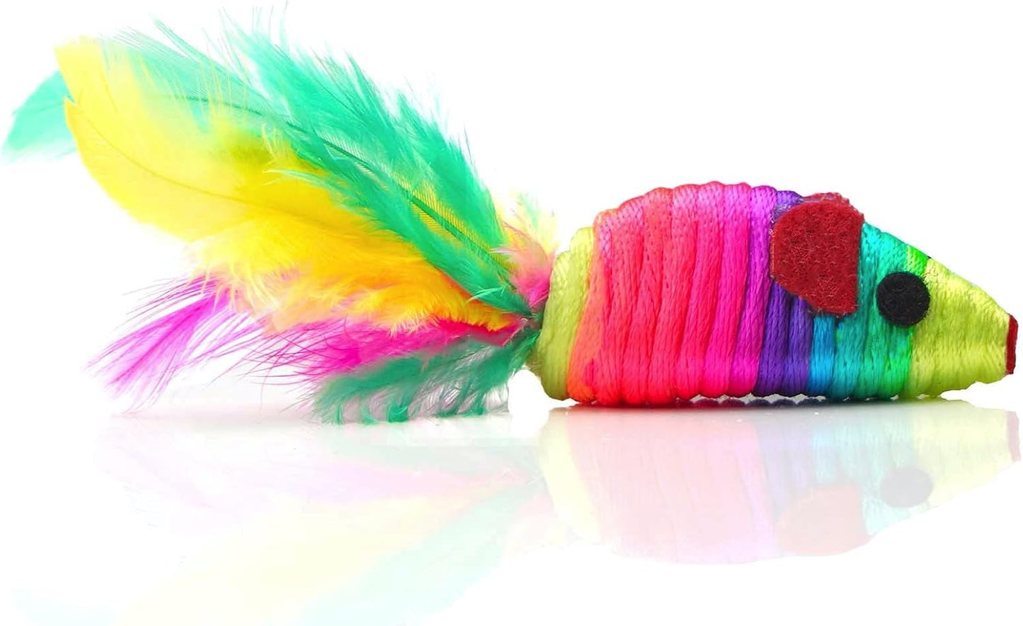 CHIWAVA 24PCS 5" Rattle Cat Toys Mice with Feathers Rainbow Rope Mouse Kitten Interactive Toy Assorted Color