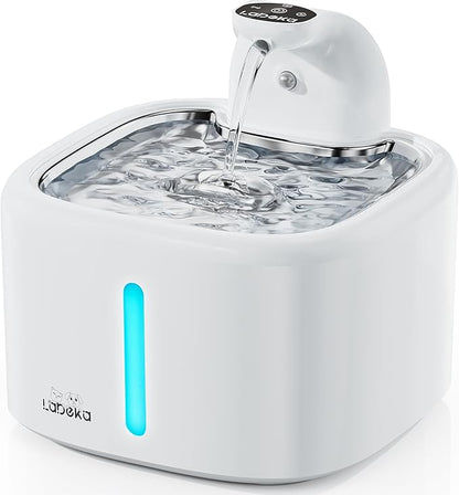 Wireless Cat Water Fountain, 118oz/3.5L Battery Operated Cat Fountain with Stainless Steel Tray, Ultra Quiet with Motion Sensor Automatic Pet Water Dispenser (White, Medium)