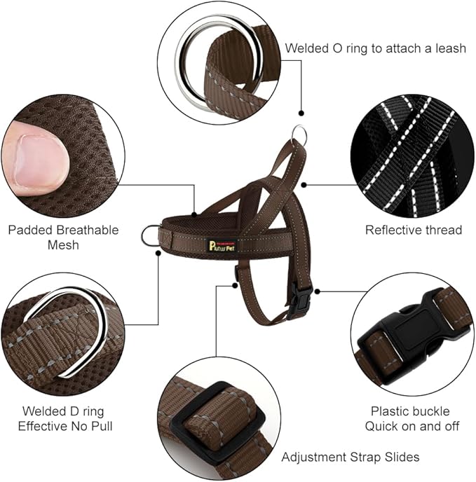 Plutus Pet No Pull Dog Harness with Breathable Mesh Padded, Adjustable Reflective Escape Proof Dog Harness, Quick Fit Dog Vest Harness for Small Medium Large Dogs(XXS, Chocolate)