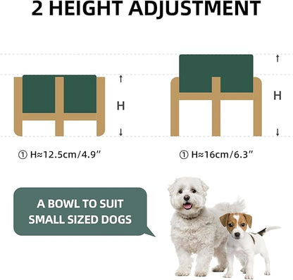 Ceramic Raised Double Bowls Set with Stand, 2 Heights Elevated, Food & Water Bowls for Small Breed Dogs, Weighted Dog Dishes, Pet Bowl(6.1'',28.7oz, Green)