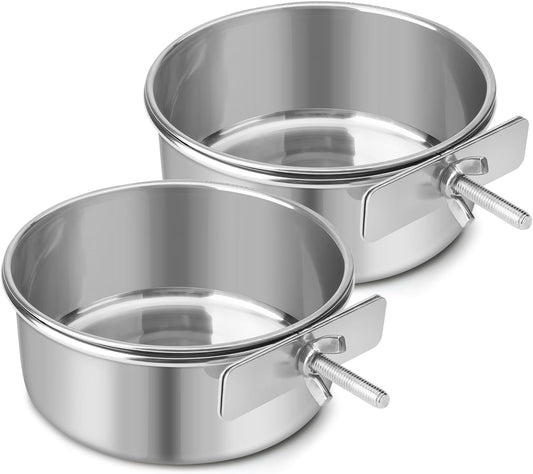 Dog Bowl Stainless Steel Dog Bowls Pet Hanging Food Water Bowl Cage Feeding Cup Feeder for Dogs Cats Rabbits Birds Small Animal (Medium (2pcs)