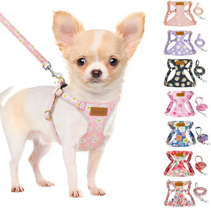 SlowTon No Pull Dog Harness with Leash - Soft Lightweight Floral Pattern Puppy Harness, Adjustable Pet Harness for Small Medium Dogs (Pink Daisy S)