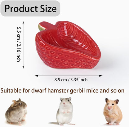 Hamtser Food Bowl,2 Packs Strawberry Hamster Bowls,Ceramic Feeding Bowl,Food Dish for Small Animals Gerbil Dwarf Hamster Rat Mice Guinea Pig(Pink+Red)