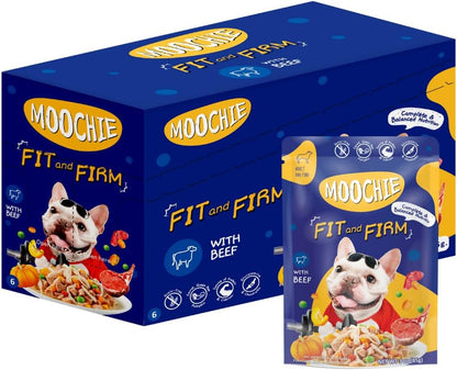MOOCHIE Grain Free Small Dogs Wet Dog Food - Fit and Firm - Real Beef & Vegetables - No Artificial Flavors or Preservative - 12 x 3 oz Pouch
