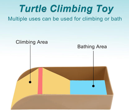 Tortoise Food Dish with Ramp, Plastic Reptile Water Bowl, Tortoise Water Pool, Reptile Climbing Ramp for Turtles Lizards, 12.01"x5.91"x2.36", Brown