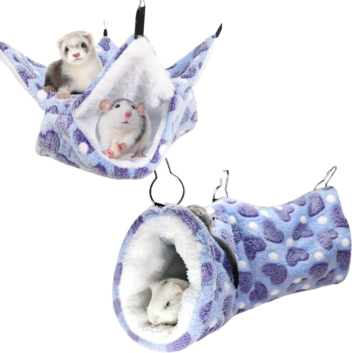 LEFTSTARER Guinea Pig Ferret Rat Hammock Toy Small Animal Cage Accessories Hideout Tunnel & Bunkbed Hammock for Rat Ferret Guinea Pig Hamster Sugar Glider Chinchilla