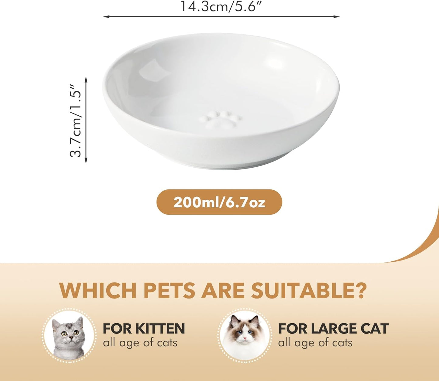 5.7'' Ceramic Wide Whisker Friendly Cat Dishes, Set of 3 Ceramic Cat Bowls, 3 Colors Indoor Kitten Feeding Food& Water Dish to Prevent Whisker Fatigue(3 Pcs)