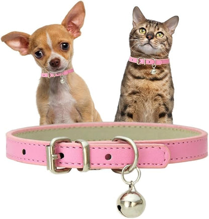 Pink Medium Dog Collar with Bell, Faux Leather Dog Collar with Bells Pu Basic Girl Dog Collars for XXS XSmall Small Medium Pet Female Dogs Little Cats Tiny Animal, M