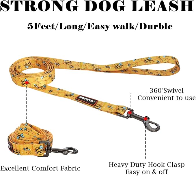 QQPETS Dog Harness Leash Set Adjustable Heavy Duty No Pull Halter Harnesses for Small Medium Large Breed Dogs Back Clip Anti-Twist Perfect for Walking (XS(12"-18" Chest Girth), Yellow Bee)