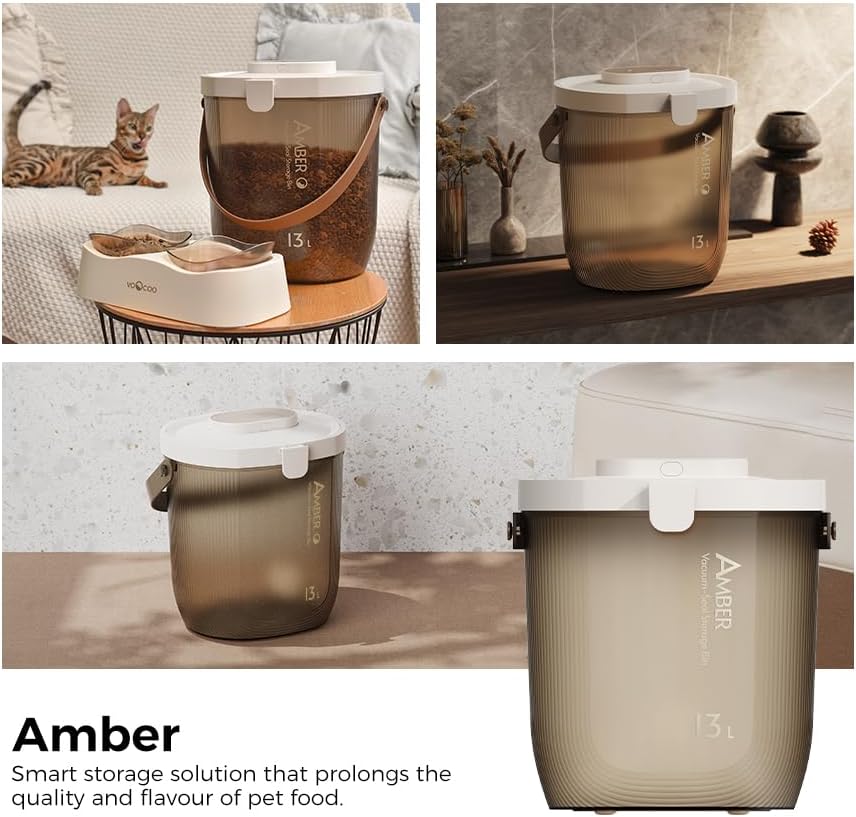 VOOCOO Automatic Dog & Cat Food Container - 16.5lbs Vacuum Sealed Storage Bin, 30-Day Freshness, Translucent Lock Lid & Quick Open, Includes Bags