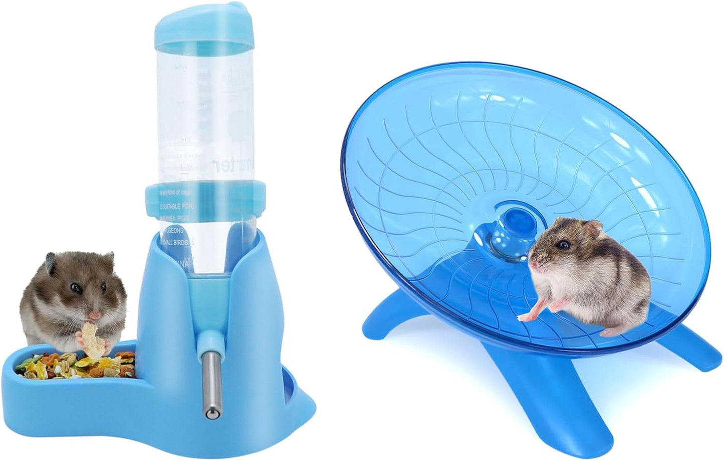 Wontee Hamster Water Bottle Water Dispenser Hamster Silent Exercise Running Wheel for Dwarf Hamsters Gerbil Mice (Blue, 125ML)