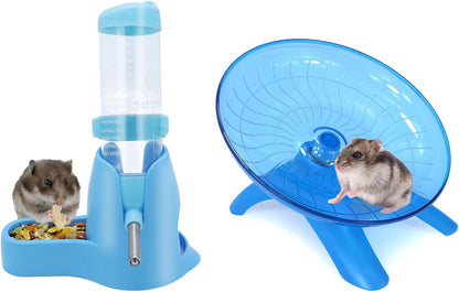 Wontee Hamster Water Bottle Water Dispenser Hamster Silent Exercise Running Wheel for Dwarf Hamsters Gerbil Mice (Blue, 125ML)